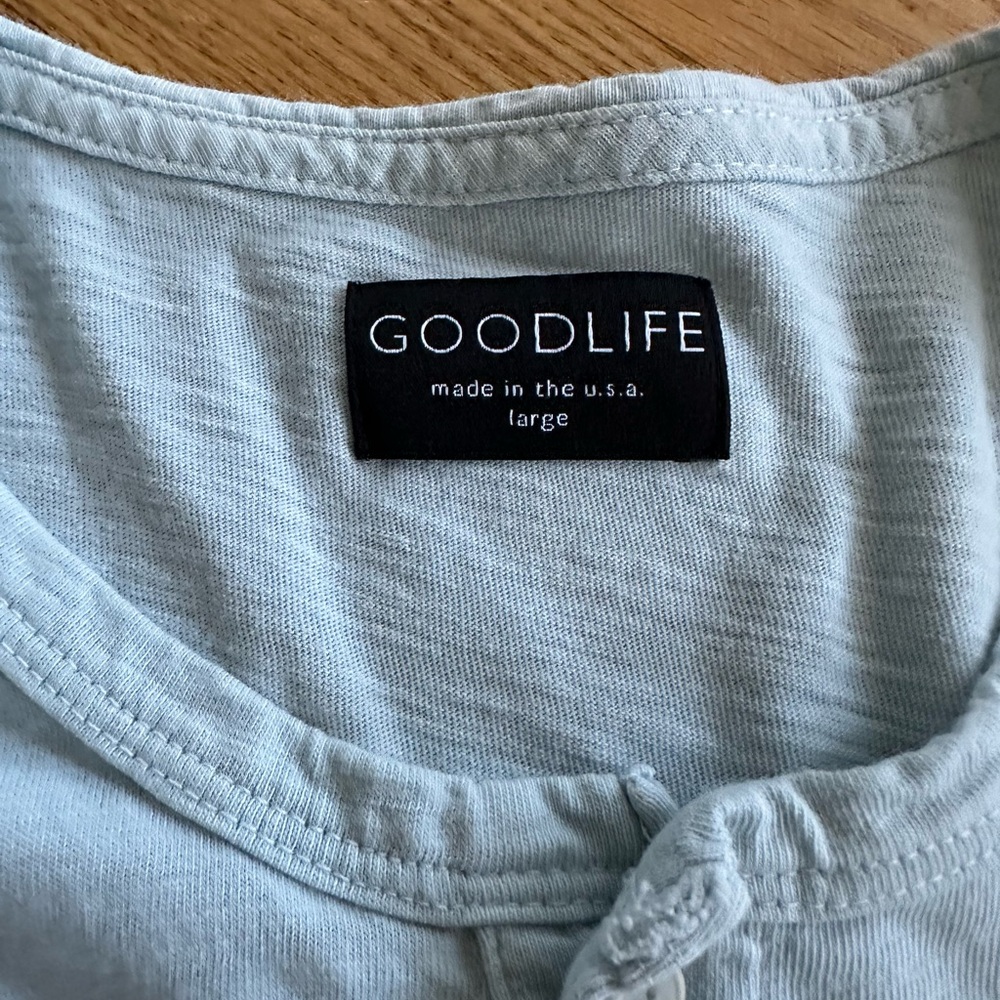 Goodlife Light Blue Henley T Shirt Large